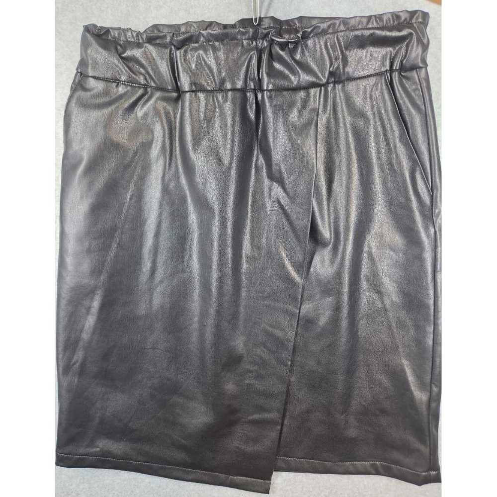 Bar III Womens Black Faux Leather Paperbag Waist Wrap Front Skirt Small